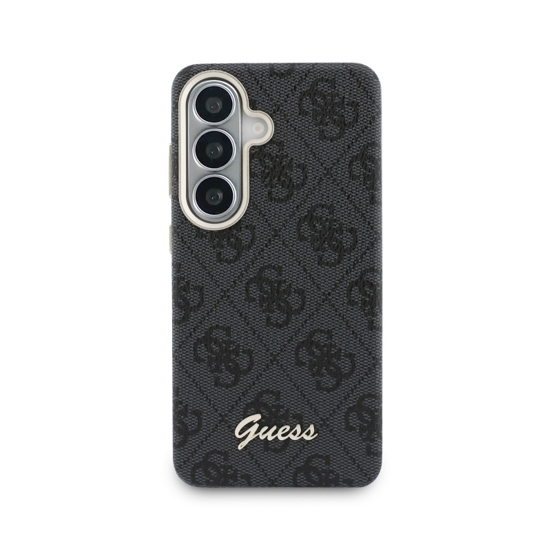 Guess PU 4G Script Metal Logo mágneses hátlap Samsung Galaxy S26 fekete