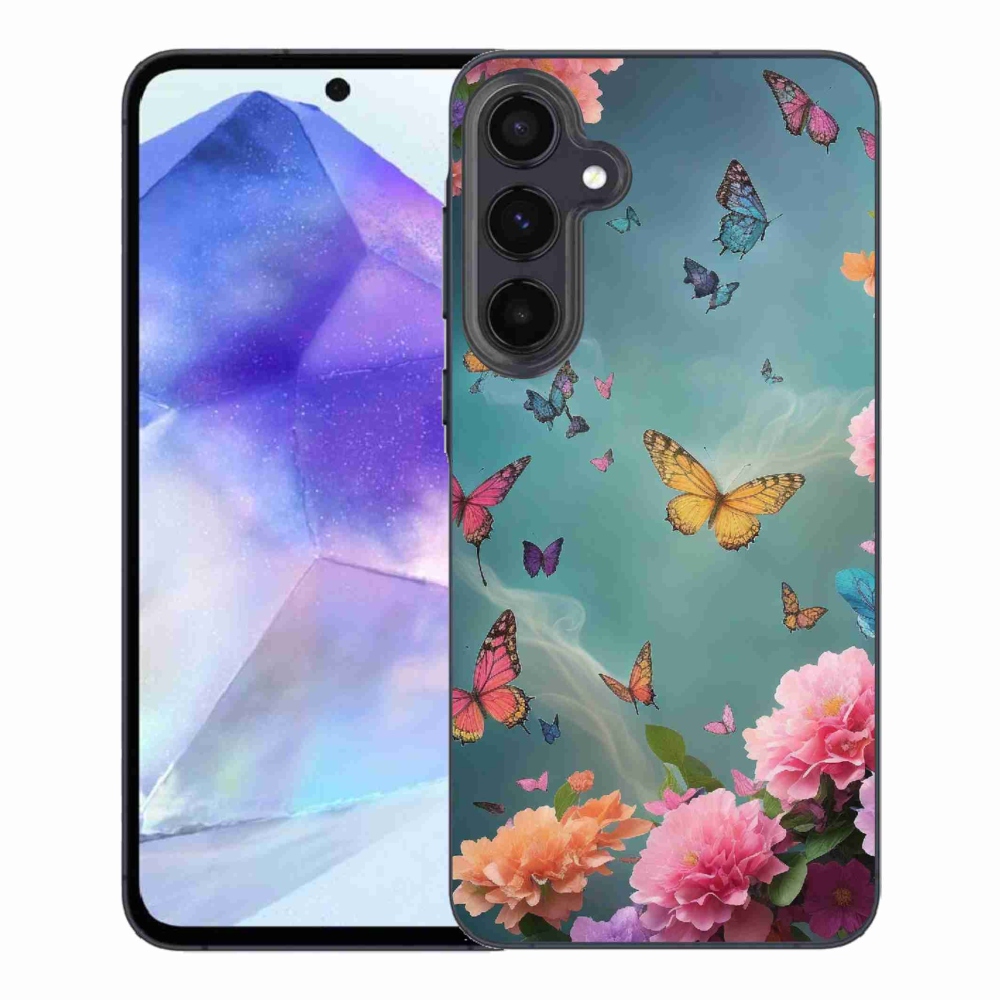 Gél borítás mmCase Samsung Galaxy A55 5G - színes virágok és pillangók
