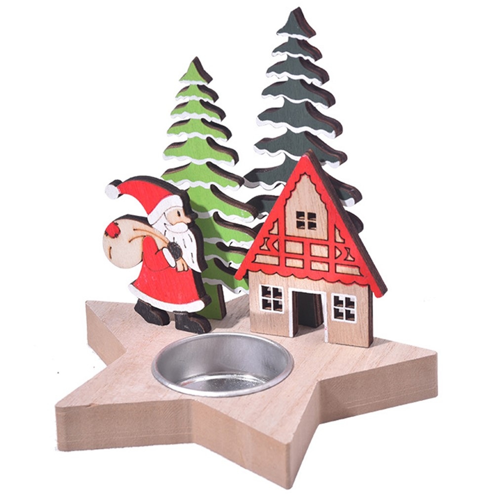 Dekoratív karácsonyi gyertyatartó fából, Mikulás figurával