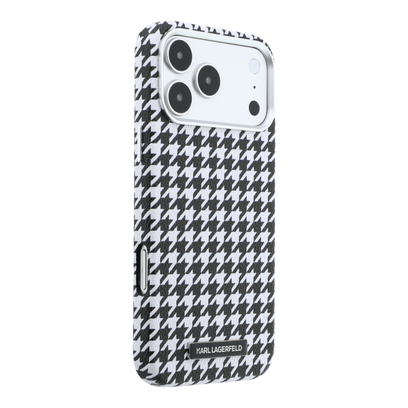 Karl Lagerfeld PU Houndstooth gyantalemez MagSafe hátlapi borító iPhone 17 Pro Max-hoz Fekete