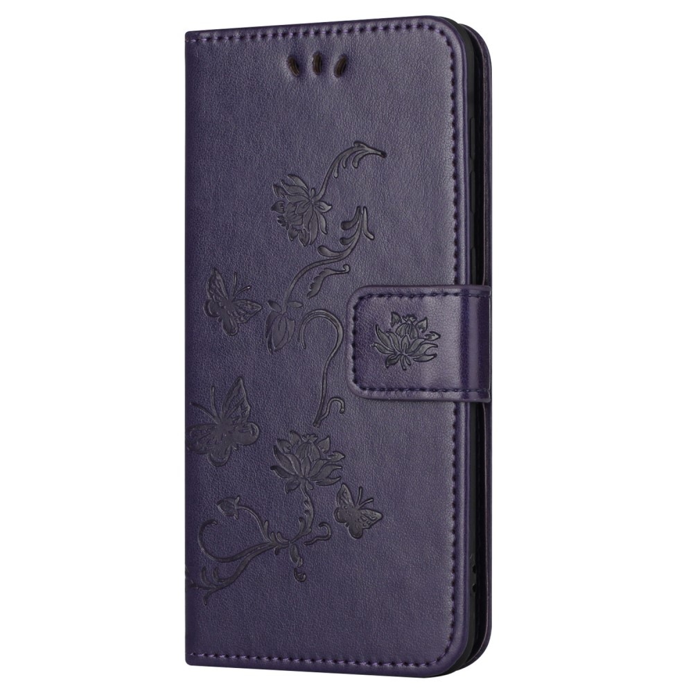 Virágos könyvtáska a Honor 200 Lite 5G számára - sötét lila