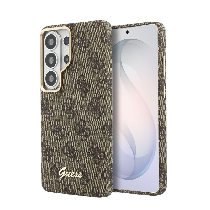 Guess PU 4G Script Metal Logo mágneses hátlap Samsung Galaxy S26 Ultra Brown mágneses hátlap Samsung Galaxy S26 Ultra Barna