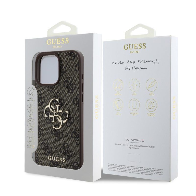 Guess PU 4G fém logós hátlap iPhone 16 Pro barna színű iPhone 16 Pro számára