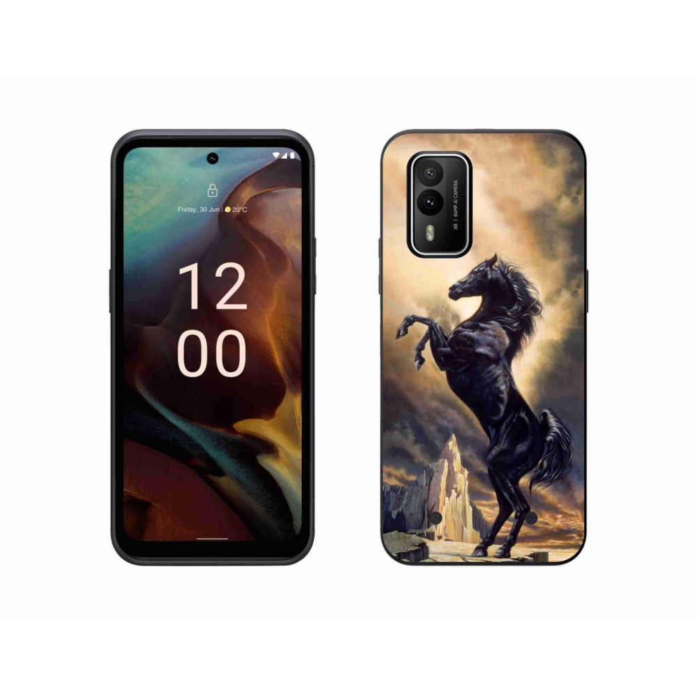 Zselés borítás mmCase a Nokia XR21 készülékhez - fekete rajzfilmes ló