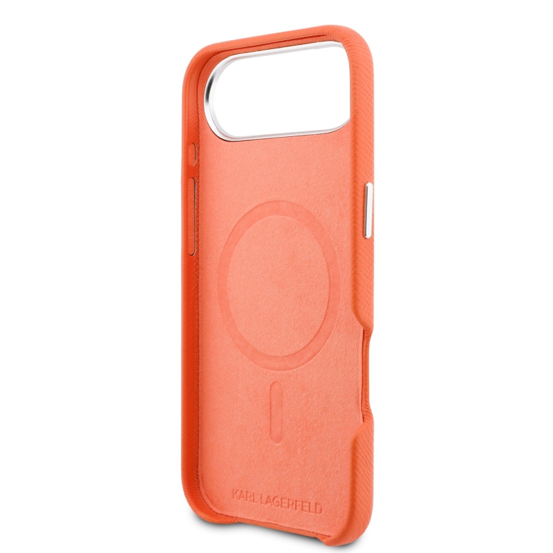 Karl Lagerfeld PU Karl és Choupette fejek Pins MagSafe hátlapi borító az iPhone Air narancssárgához