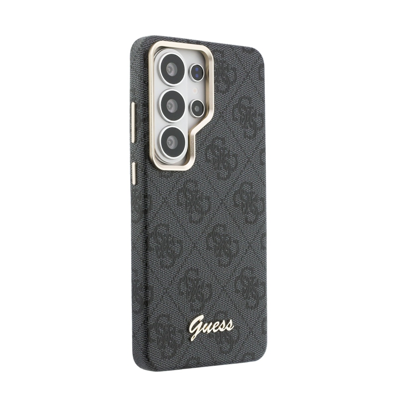 Guess PU 4G Script Metal Logo mágneses hátlap Samsung Galaxy S26 Ultra fekete