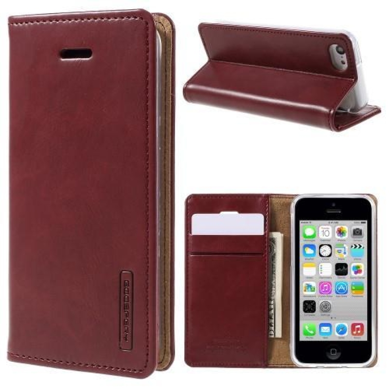 Hold PU bőr tok iPhone 5C készülékhez - bordó színű