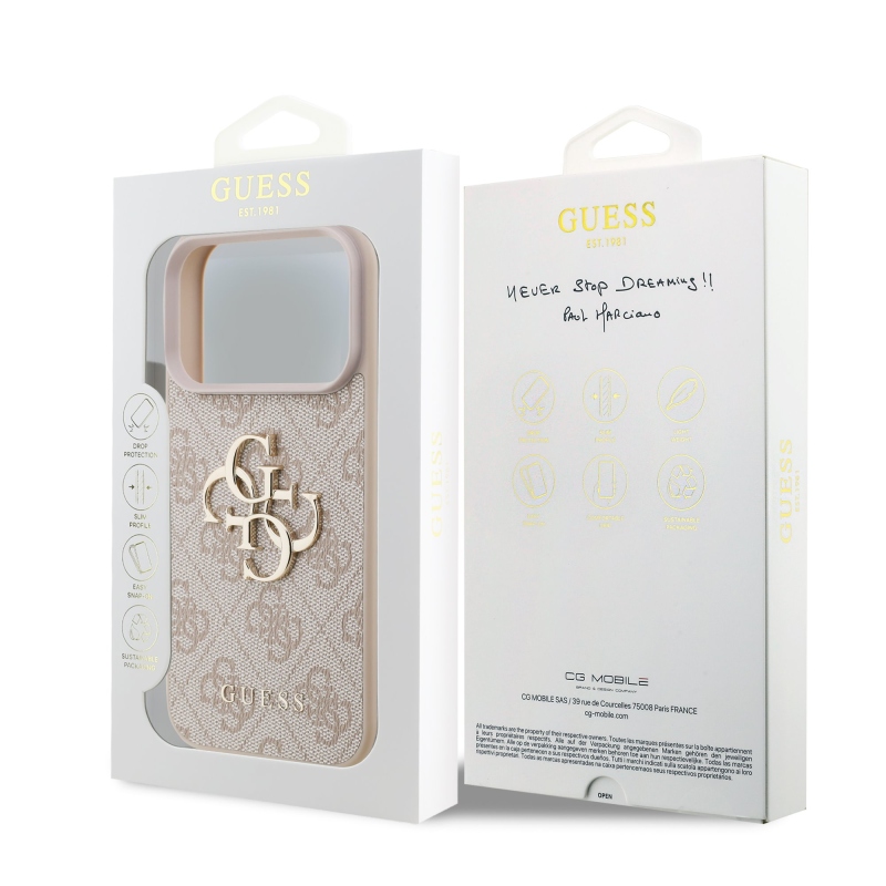 Guess PU 4G Metal Logo hátsó tok iPhone 18 Pro-hoz, rózsaszín