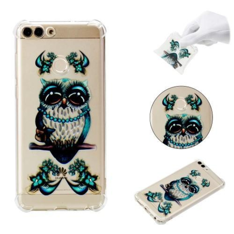 Motívum átlátszó zselés tok Huawei P Smarthoz - kék bagoly - átlátszó