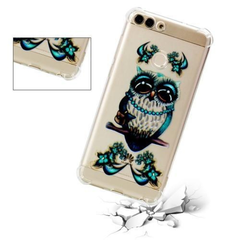 Motívum átlátszó zselés tok Huawei P Smarthoz - kék bagoly - átlátszó