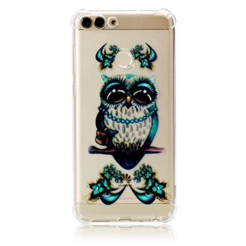 Motívum átlátszó zselés tok Huawei P Smarthoz - kék bagoly - átlátszó