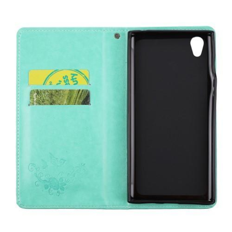 Pillangó PU bőr tok szíjjal Sony Xperia L1 - cián színű