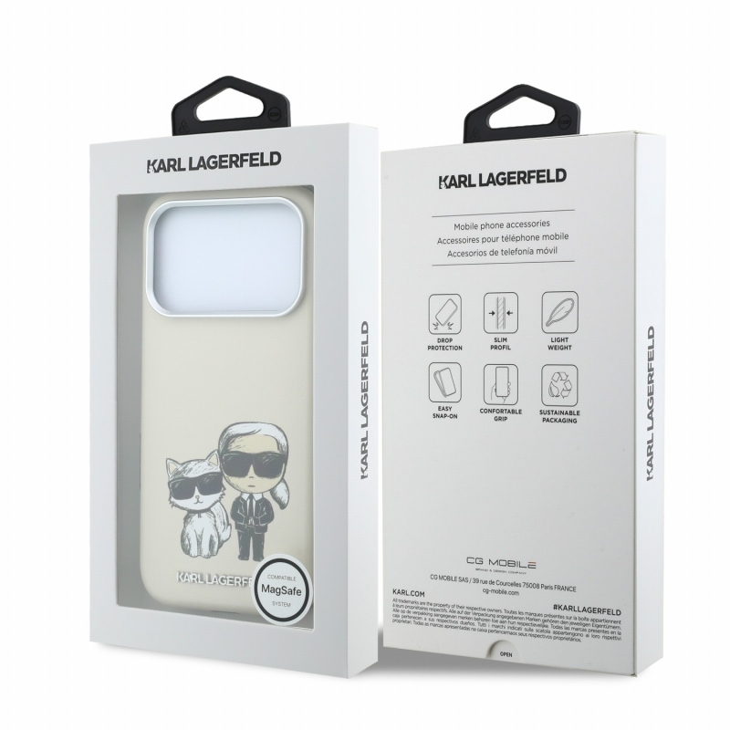 Karl Lagerfeld PU Semi Wrap Smooth Sketch Bodies Magsafe hátsó tok iPhone 18 Pro-hoz, bézs színben