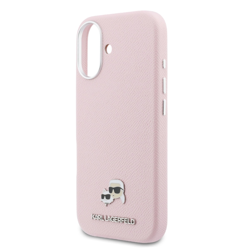 Karl Lagerfeld PU Karl és Choupette fejek Pins MagSafe hátlapi borító iPhone 17 rózsaszínhez