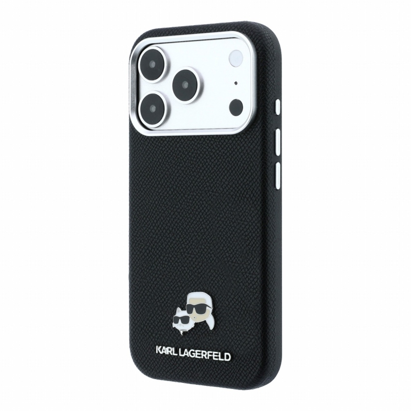 Karl Lagerfeld PU Grained Semi Wrap K&CH Heads Magsafe hátsó tok iPhone 18 Pro-hoz, fekete