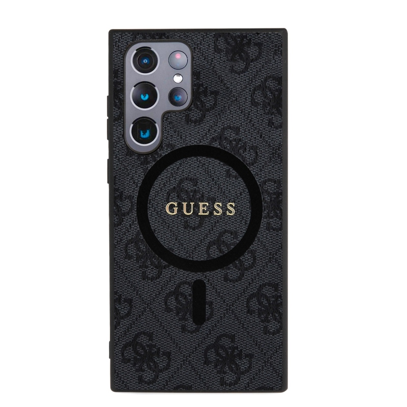 Guess PU bőr 4G színes gyűrűs MagSafe hátlap Samsung Galaxy S24 Ultra fekete