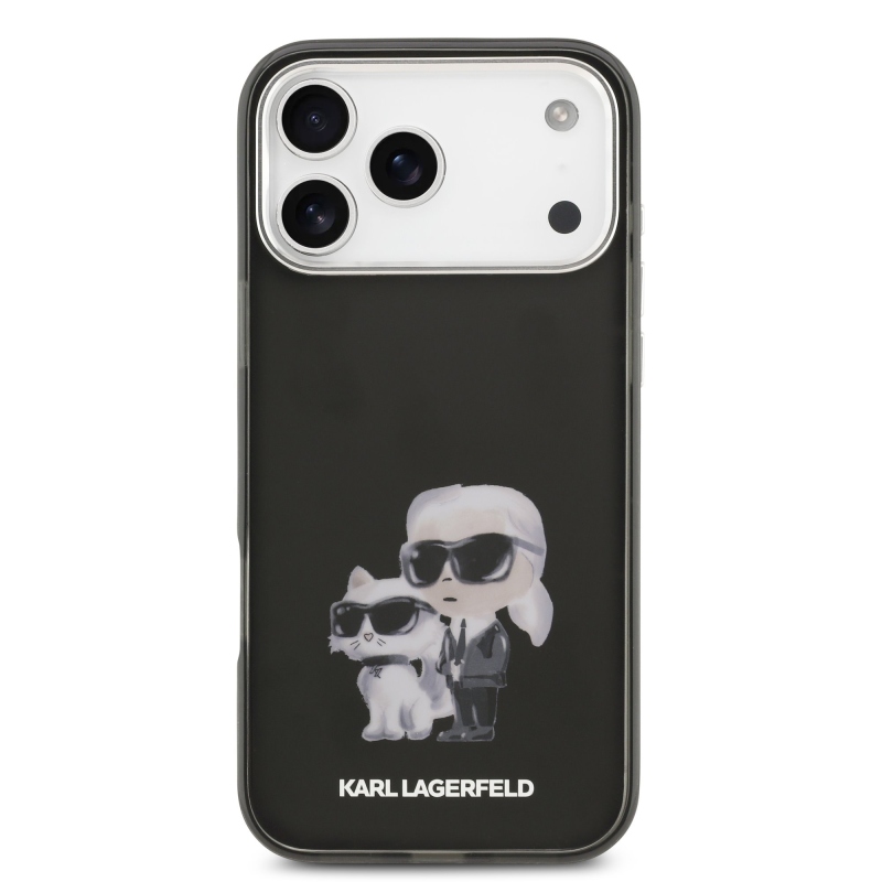 Karl Lagerfeld IML Aquarelle Karl és Choupette hátlapi borító iPhone 17 Pro Max készülékhez Fekete