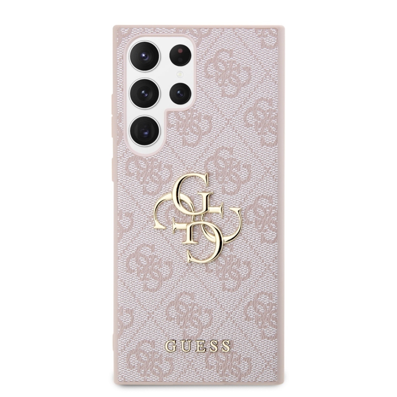 Guess PU 4G fém logós hátlap Samsung Galaxy S24 Ultra rózsaszín
