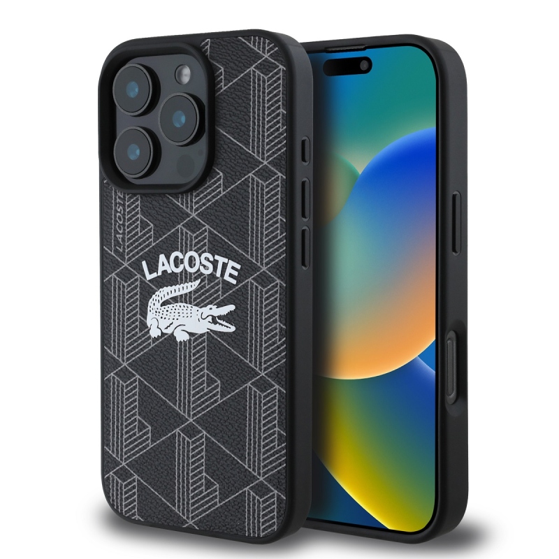 Lacoste Blend Monogram MagSafe hátlap iPhone 16 Pro-hoz Fekete