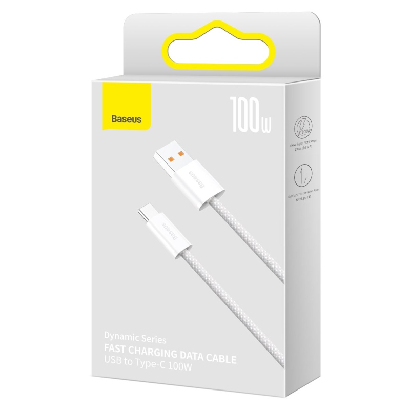 Baseus Dynamic sorozatú gyorstöltő adatkábel USB-A - USB-C 100W 2m Fehér