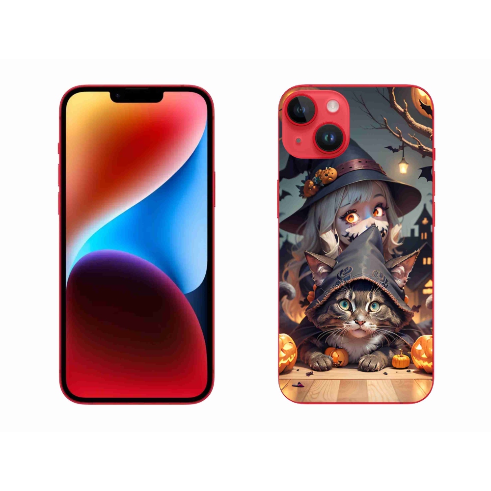 Zselés borítás mmCase iPhone 14 Plus készülékhez - boszorkány macskával
