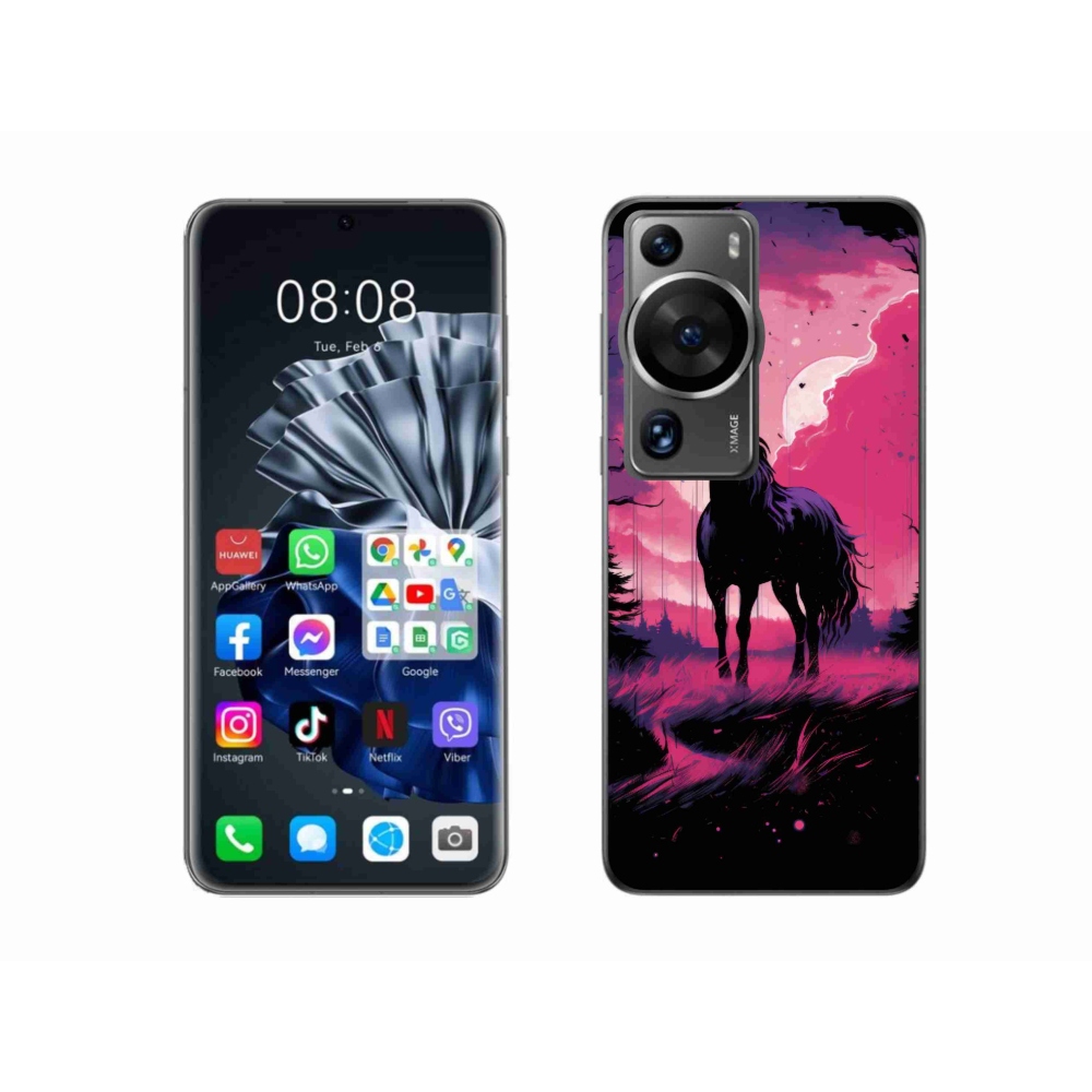 Zselés borítás mmCase a Huawei P60 Pro-hoz - fekete rajzfilm ló 1
