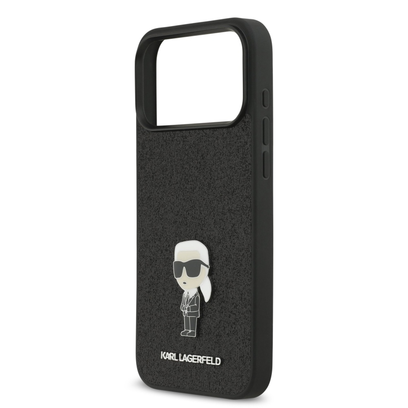 Karl Lagerfeld Fixed Csillámos Metál Ikonik Hátlap iPhone 17 Pro Maxhoz, fekete
