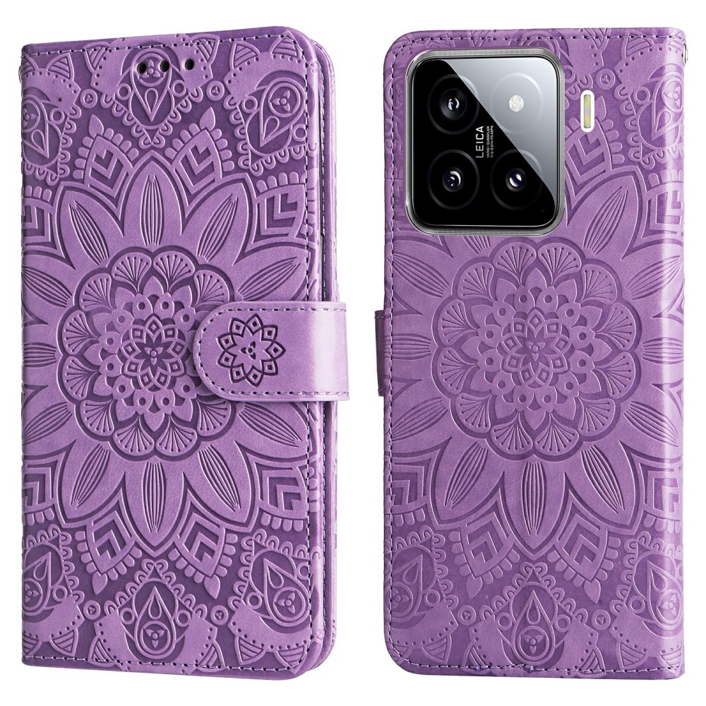 Napraforgó könyv tok a Xiaomi 15-öshöz - lila