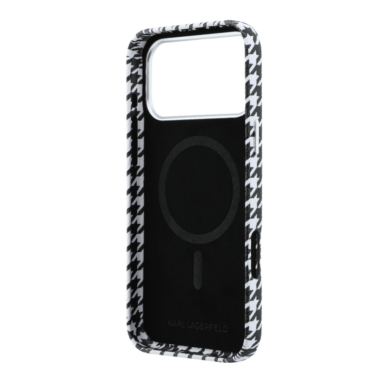 Karl Lagerfeld PU Houndstooth gyantalemez MagSafe hátlapi borító iPhone 17 Pro Max-hoz Fekete