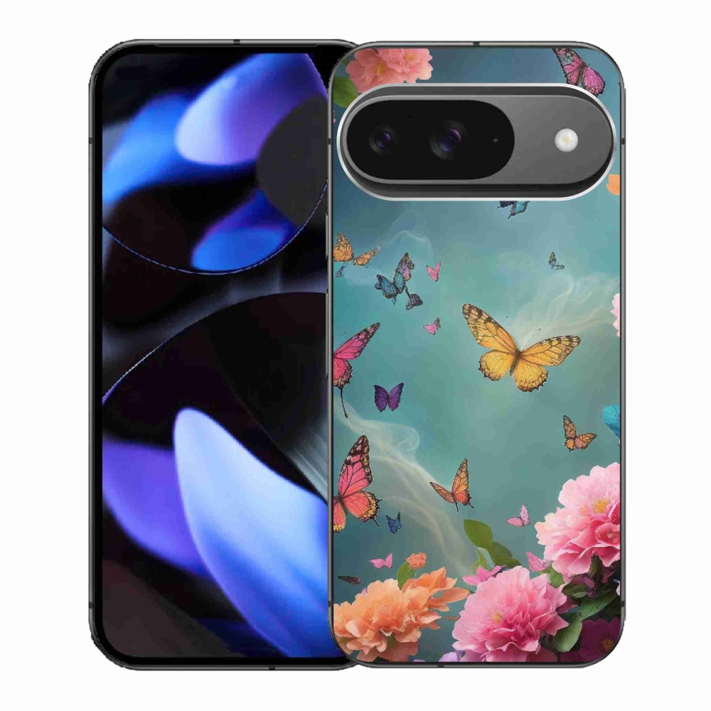 Gél borítás mmCase a Google Pixel 9/9 Pro számára - színes virágok és pillangók