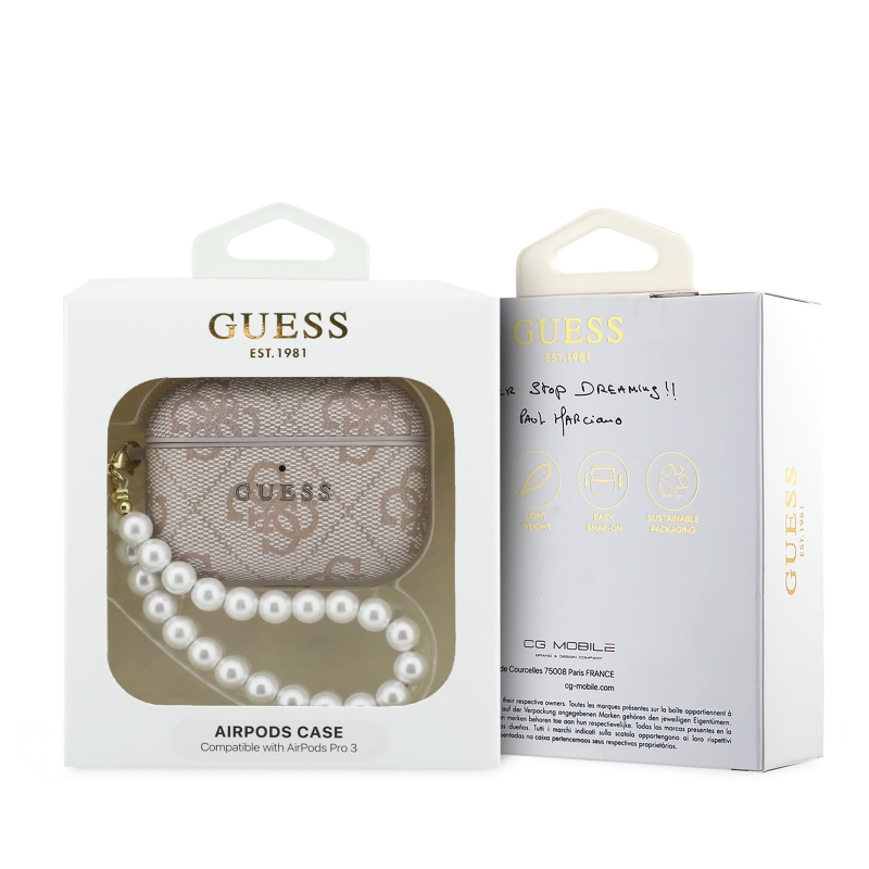 Guess PU 4G Classic Logo Pearl szíjas tok AirPods Pro 3-hoz, rózsaszín