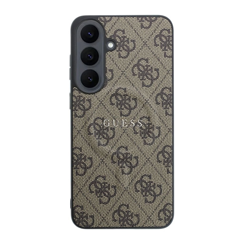 Guess PU bőr 4G aranykeretes mágneses hátlap a Samsung Galaxy S26 FE-hez, barna