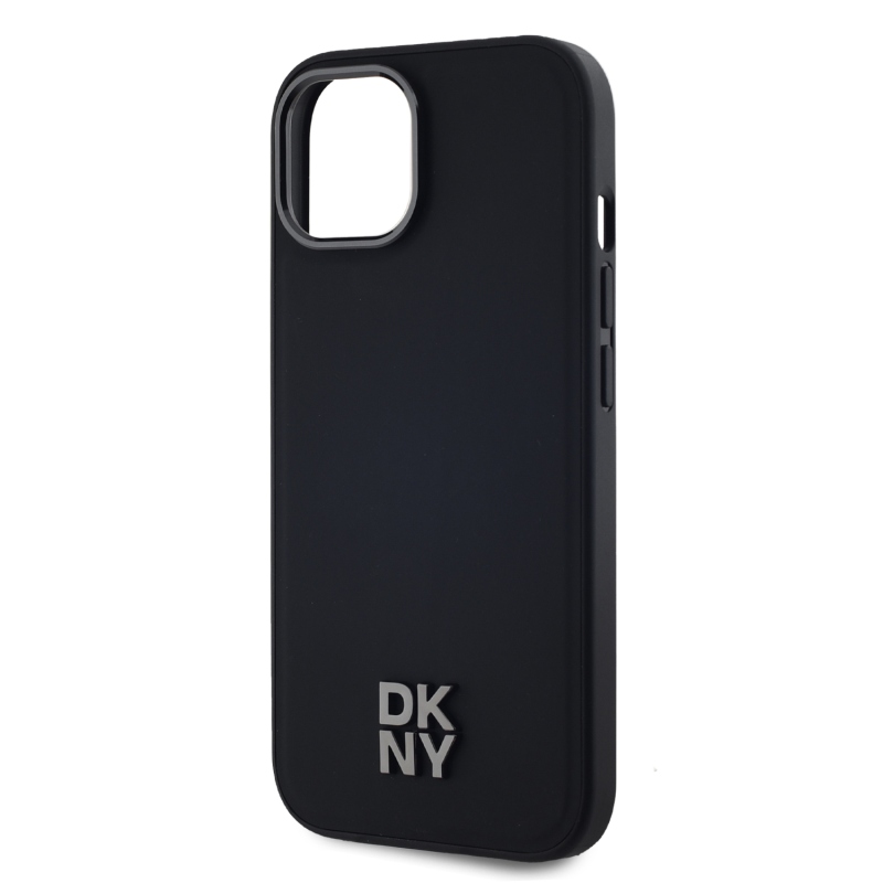 DKNY PU bőr Stack Logo Magsafe hátlap iPhone 15 Fekete