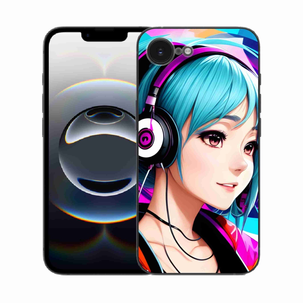 Zselés borítás mmCase iPhone 16e készülékhez - lány fejhallgatóval