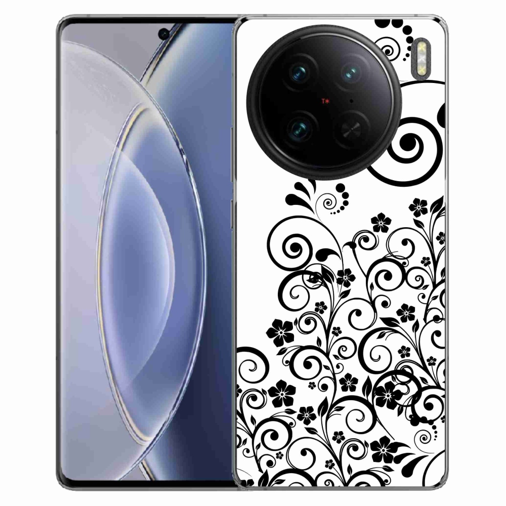 Gél borítás mmCase a Vivo X90 Pro készülékre - fekete és fehér virágminták