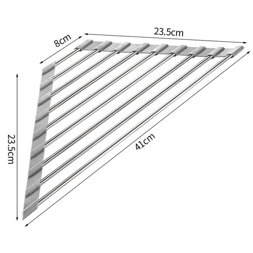 Görgős rozsdamentes acél edényszárító a mosogató felett, szürke színben