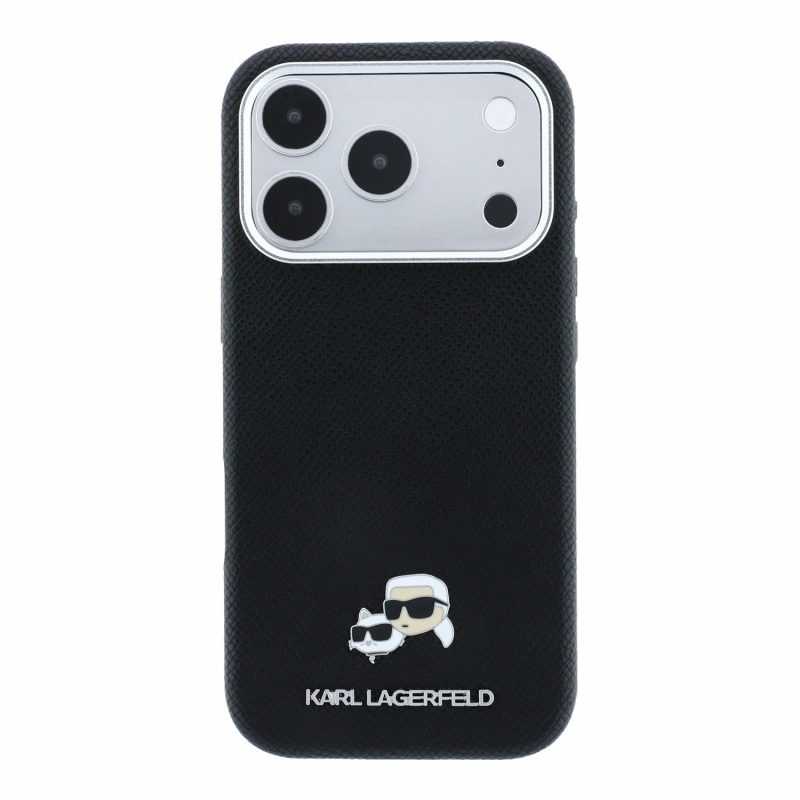 Karl Lagerfeld PU Grained Semi Wrap K&CH Heads Magsafe hátsó tok iPhone 18 Pro-hoz, fekete