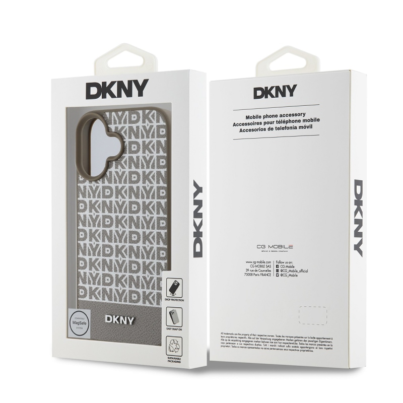 DKNY PU bőr Ismétlődő mintás alsó csík MagSafe hátlap iPhone 16-hoz Barna barna