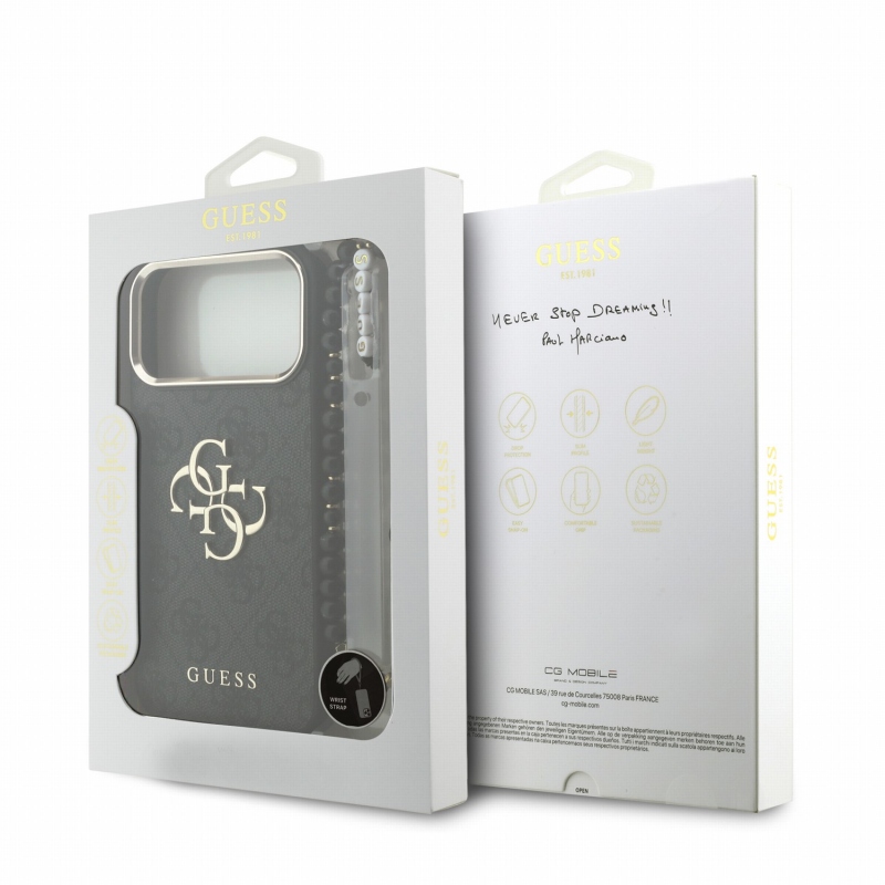 Guess PU 4G fém logós pántos hátlap az iPhone 18 Pro Max-hoz, fekete