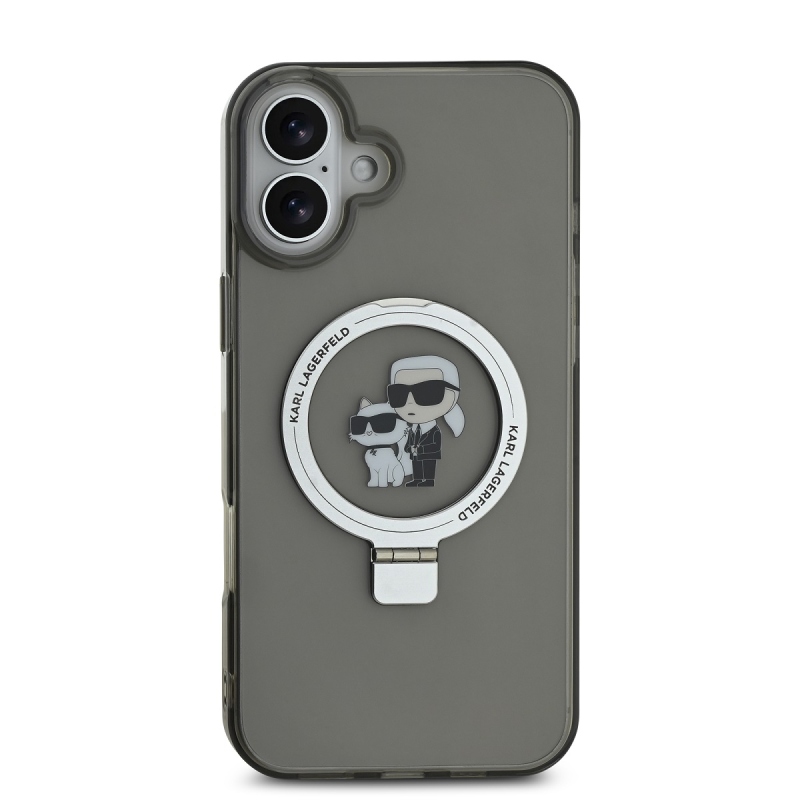 Karl Lagerfeld Ringstand Karl és Choupette MagSafe hátlapi borító iPhone 16-hoz Fekete