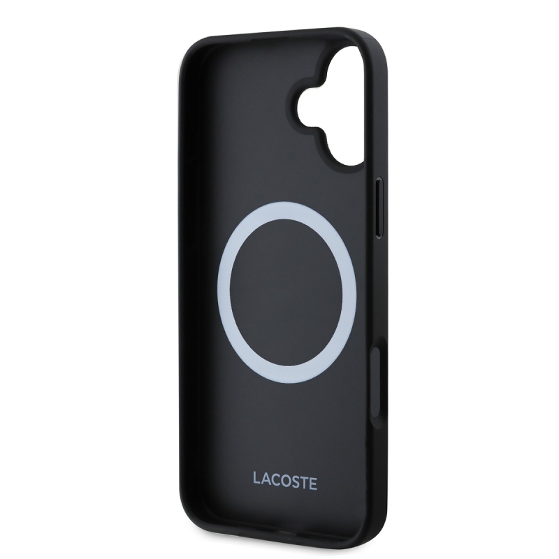 Lacoste Iconic Petit Pique Woven Logo MagSafe hátlap iPhone 16 Plus-hoz fekete