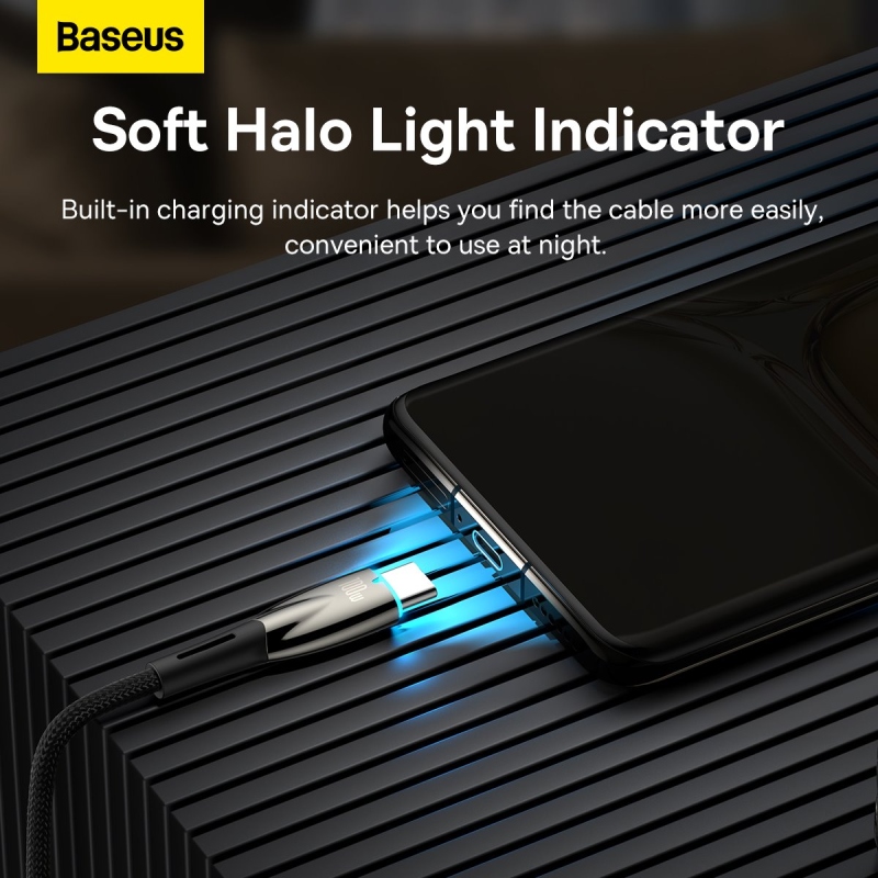 Baseus Glimmer sorozatú gyorstöltő adatkábel USB-A - USB-C 100W 2m Fekete