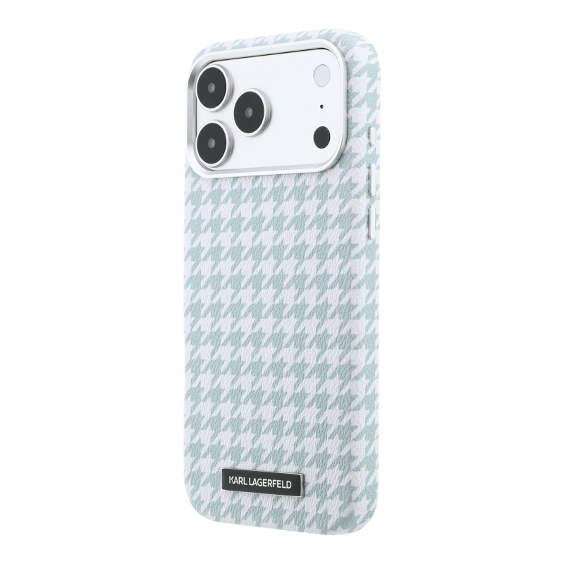 Karl Lagerfeld PU Houndstooth gyantalemez MagSafe hátlapi borító iPhone 17 Pro Max-hoz kék