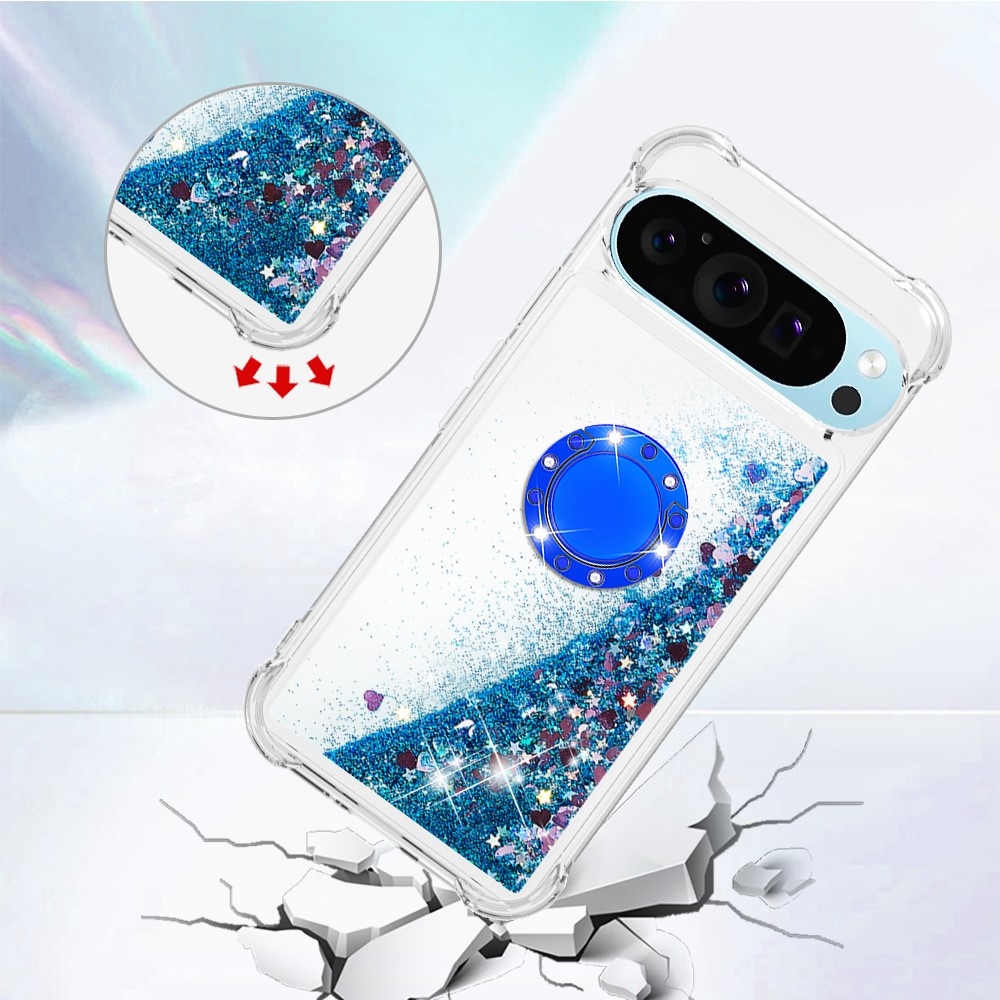 Glitt homokóra zselés tok ujjgyűrűvel a Google Pixel 10 számára - kék/szív