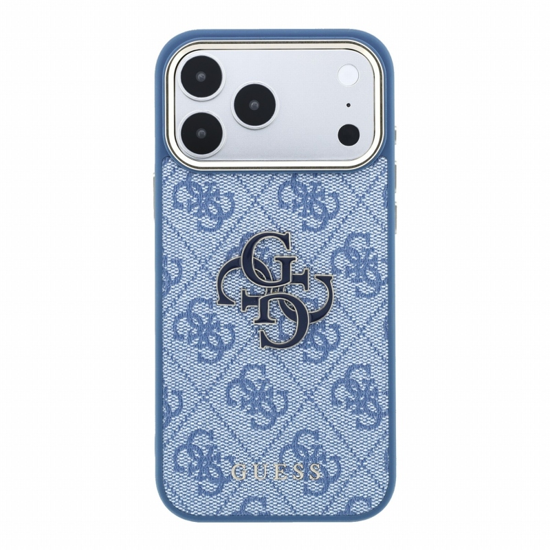 Guess PU 4G Resin Metal Logo hátsó tok iPhone 18 Pro-hoz, kék