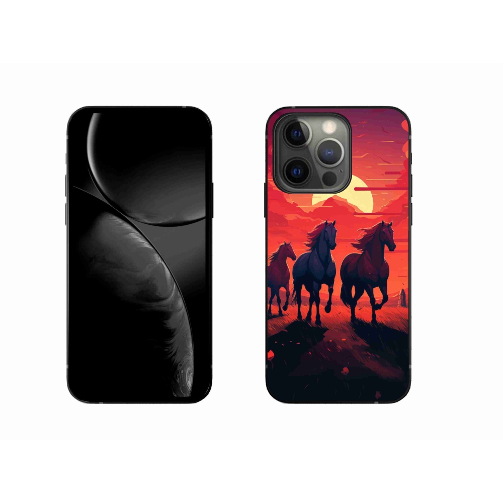 Gél borítás mmCase iPhone 13 Pro készülékhez - lovak és naplemente