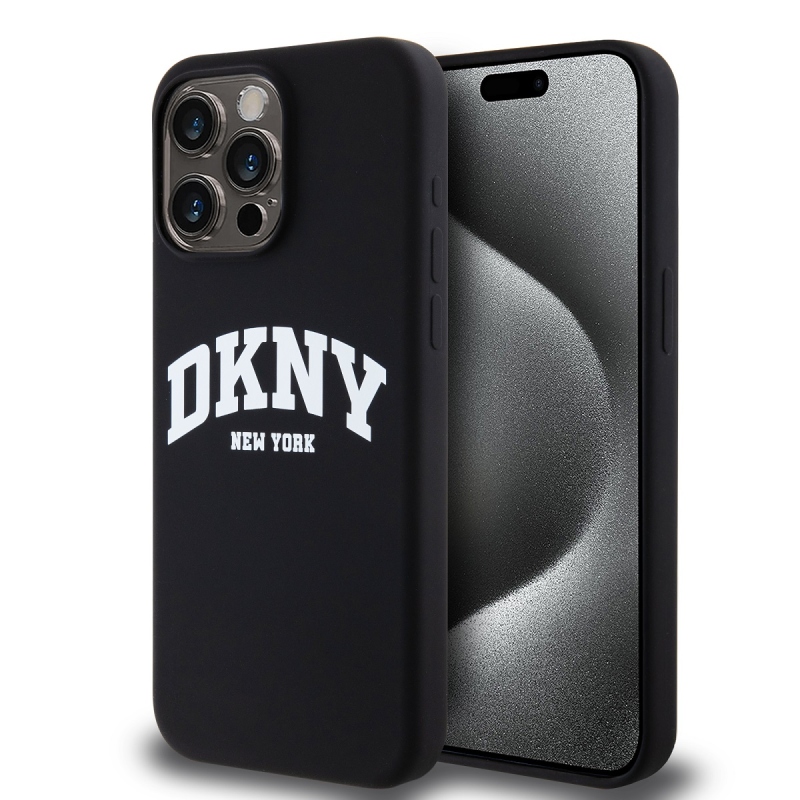 DKNY Liquid Silicone Arch Logo MagSafe hátlapi borító iPhone 14 Pro Max készülékhez Fekete
