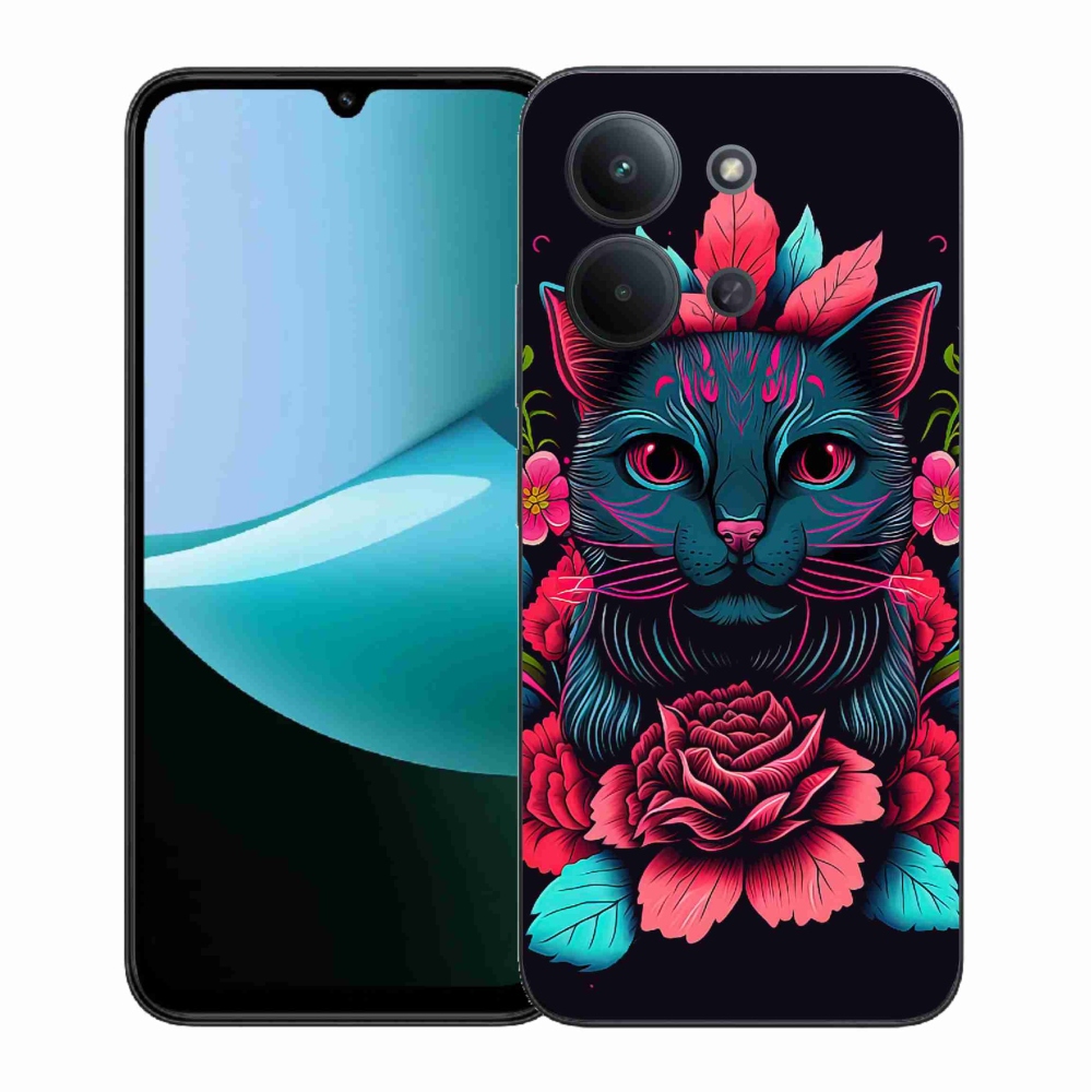 Gél borítás mmCase a Xiaomi Redmi 15C 4G (171mm)/Poco C85 4G (171mm) - virágok és macska