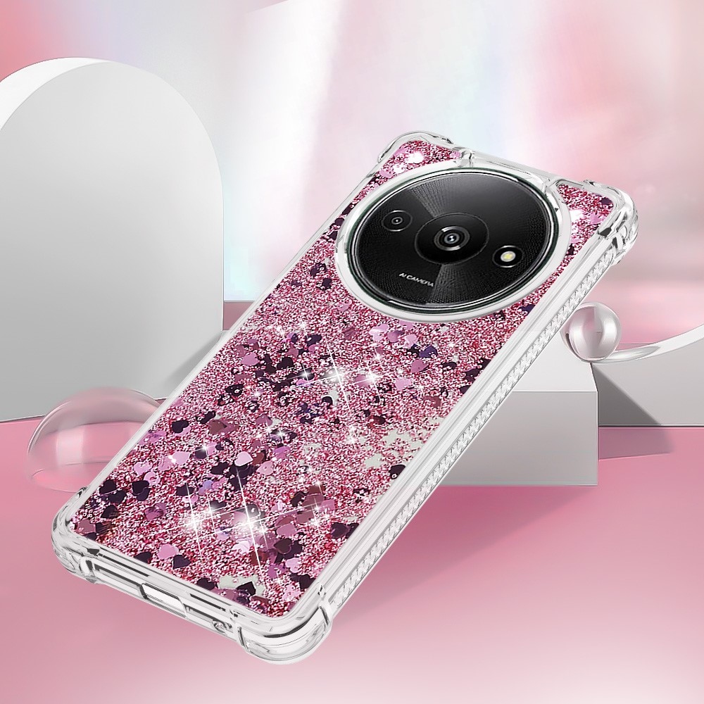 Glitter zselés homokóra hüvely Xiaomi Redmi A3-hoz - rózsaarany/szív