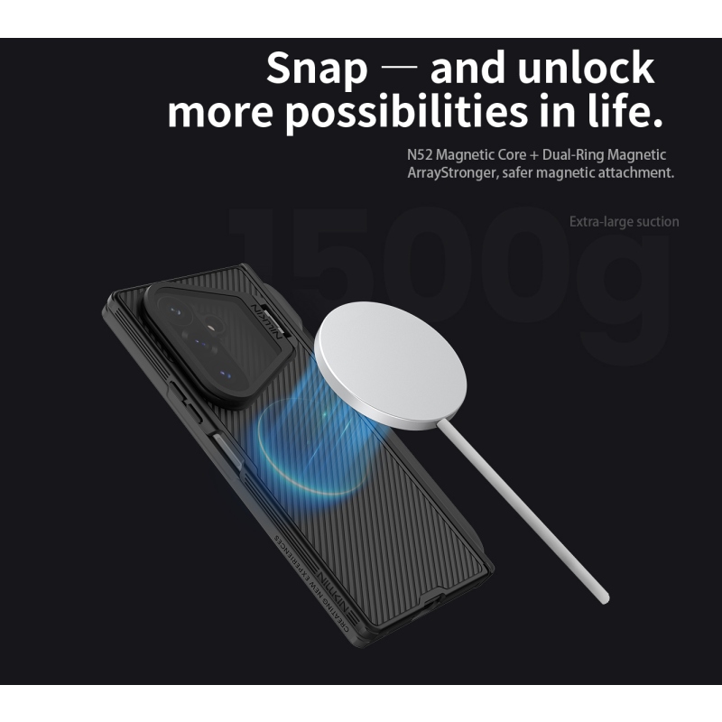 Nillkin CamShield Prop mágneses tolltartóval (átlátszó lencse) hátsó tok a Samsung Galaxy Z Fold 8-hoz, Ultra Black